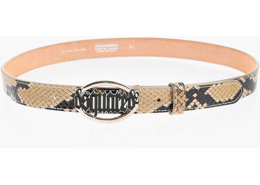 Curele DSQUARED2 Python Effect Leather Belt With Logoed Buckle 25Mm Beige Femei (BM 18419797) 2