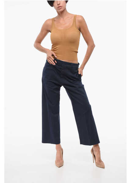 Pantaloni casual Department Five Stretch Cotton Cropped Pants With Belt Loops Blue Femei (BM 18419830) 4