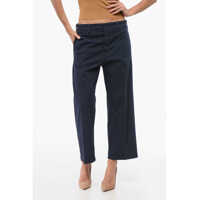 Pantaloni casual Stretch Cotton Cropped Pants With Belt Loops Femei