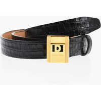 Curele Crocodile Effect Leather Belt With Golden Buckle 25Mm Barbati