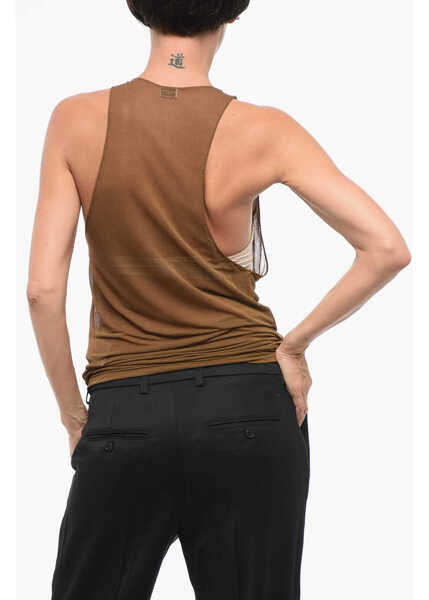 Bluze Saint Laurent Chiffon Tank Top With Deep Neckline Brown Femei (BM 18420025) 2