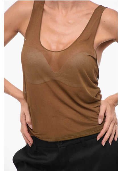 Bluze Saint Laurent Chiffon Tank Top With Deep Neckline Brown Femei (BM 18420025) 3