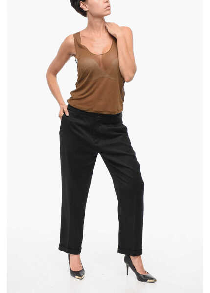 Bluze Saint Laurent Chiffon Tank Top With Deep Neckline Brown Femei (BM 18420025) 4