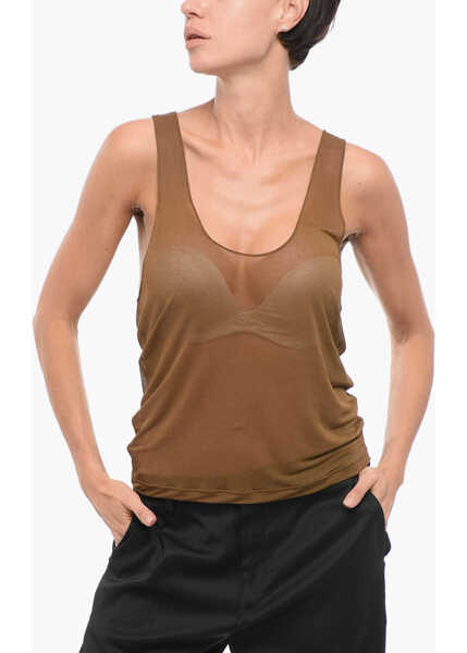 Bluze Saint Laurent Chiffon Tank Top With Deep Neckline Brown Femei (BM 18420025) 1