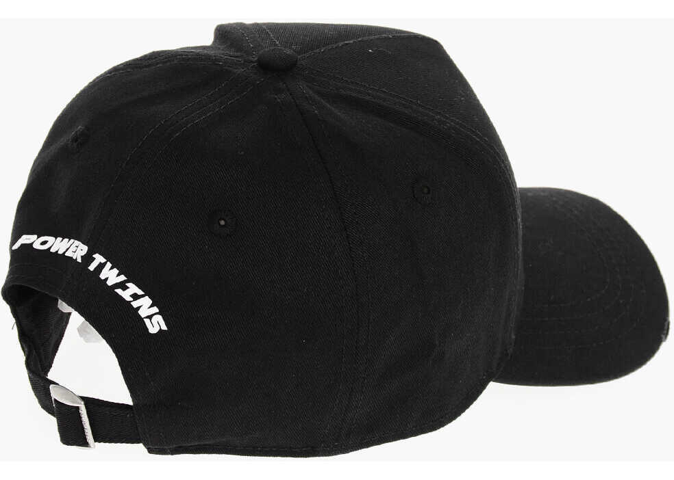 Caciuli DSQUARED2 Solid Color Power Twins Cap With Contrasting Logo Black Barbati (BM 18420031) 2
