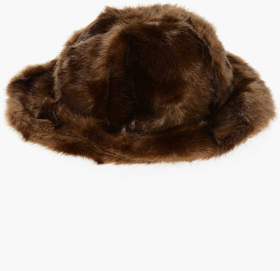Caciuli DSQUARED2 Solid Color Faux Fur Bucket Hat Brown Barbati (BM 18420034) 1