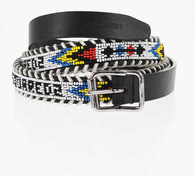 Curele DSQUARED2 Leather Belt Embellished With Beads 20Mm Multicolor Barbati (BM 18420046) 1