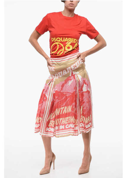 Fuste casual DSQUARED2 Pleated Flared Skirt With Logo Print Red Femei (BM 18420064) 4