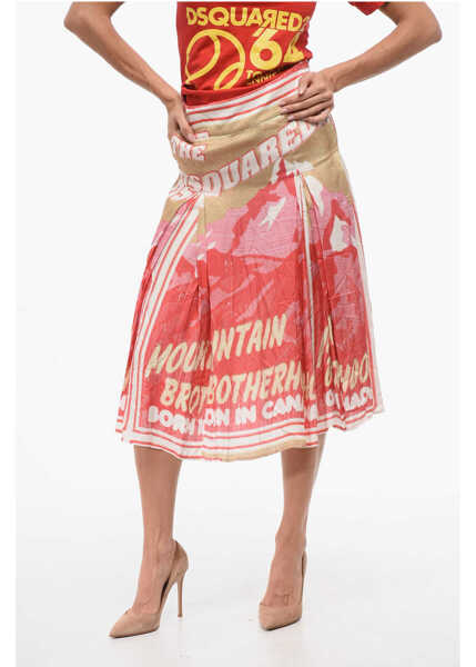 Fuste casual DSQUARED2 Pleated Flared Skirt With Logo Print Red Femei (BM 18420064) 1