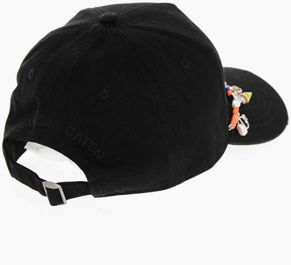 Caciuli DSQUARED2 Cotton Gabardine Cap Embellished With Beads Black Femei (BM 18420070) 2