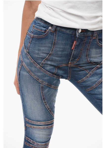 Blugi skinny DSQUARED2 Skinny Denims With Ankle Zip Blue Femei (BM 18420172) 4