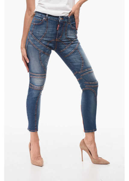 Blugi skinny DSQUARED2 Skinny Denims With Ankle Zip Blue Femei (BM 18420172) 1