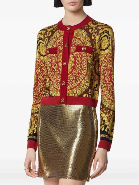 Cardigane Versace Baroque Silk Knit Cardigan RED Femei (BM 18420364) 3