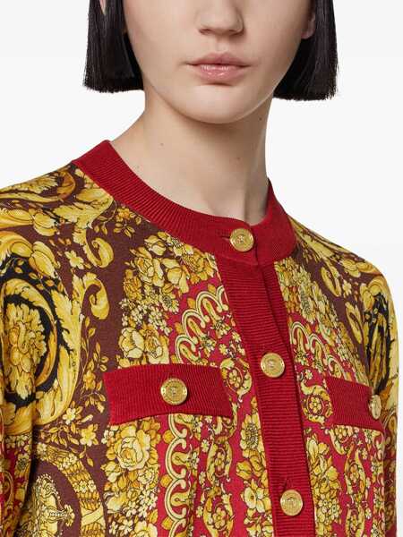 Cardigane Versace Baroque Silk Knit Cardigan RED Femei (BM 18420364) 5