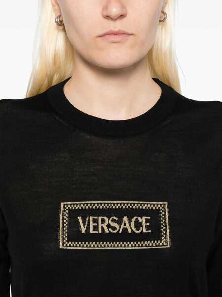 Tricouri Versace Logo Knit T-Shirt BLACK Femei (BM 18420394) 5