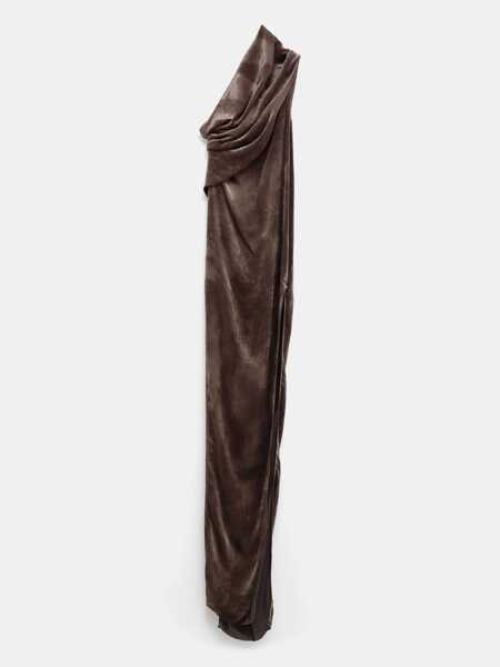 Rochii Rick Owens Athena Arrowhead Brown Asymmetric Long Dress With Ruched Neckline And Side Single Slit In Viscose Blend Woman BROWN Femei (BM 18427413) 1