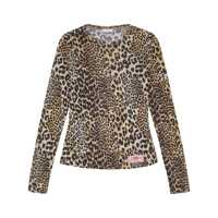 Tricouri Ganni Long-Sleeve Crew-Neck T-Shirt With Animal Print Femei