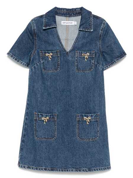 Rochii elegante Self-Portrait Denim dress with bow detail Blue Femei (BM 18428343) 1
