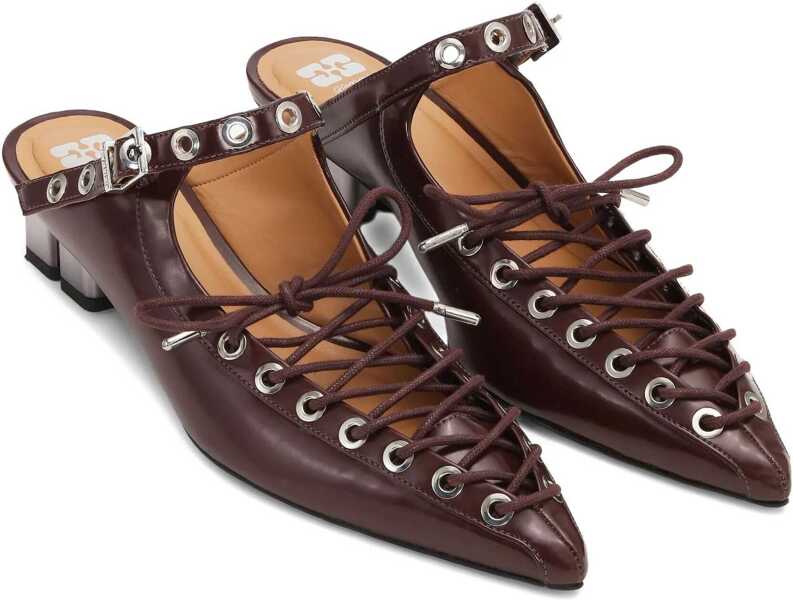 Sandale Ganni Oleatex laced Mules TAWNY PORT Femei (BM 18428446) 2