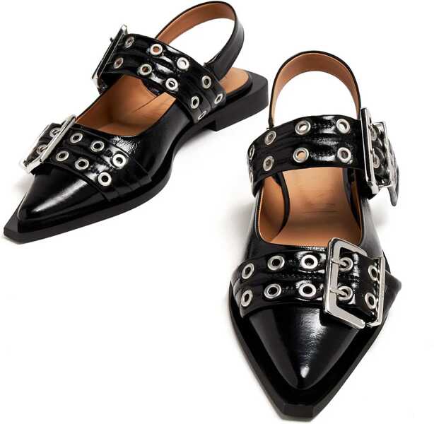 Balerini Ganni Ballerinas with straps BLACK Femei (BM 18428479) 2