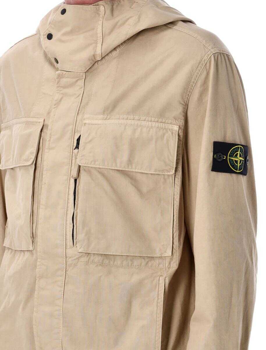 Geci Stone Island Stone Island Canvas Weave Cotton Hooded Field Jacket Beige Barbati (BM 18430134) 3