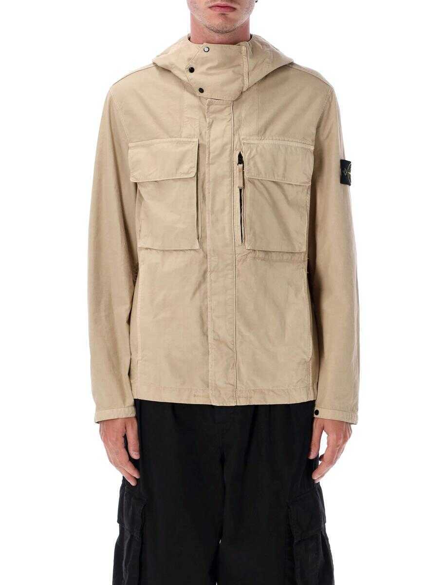 Geci Stone Island Stone Island Canvas Weave Cotton Hooded Field Jacket Beige Barbati (BM 18430134) 1
