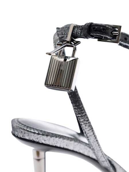 Pantofi cu toc Tom Ford Metallic Sandals With High Stiletto Heel And Padlock Detail On The Ankle In Leather Woman GREY Femei (BM 18432618) 4