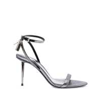 Pantofi cu toc Metallic Sandals With High Stiletto Heel And Padlock Detail On The Ankle In Leather Woman Femei
