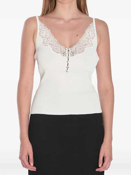Bluze Self-Portrait Ribbed tank top with lace neckline White Femei (BM 18432906) 1