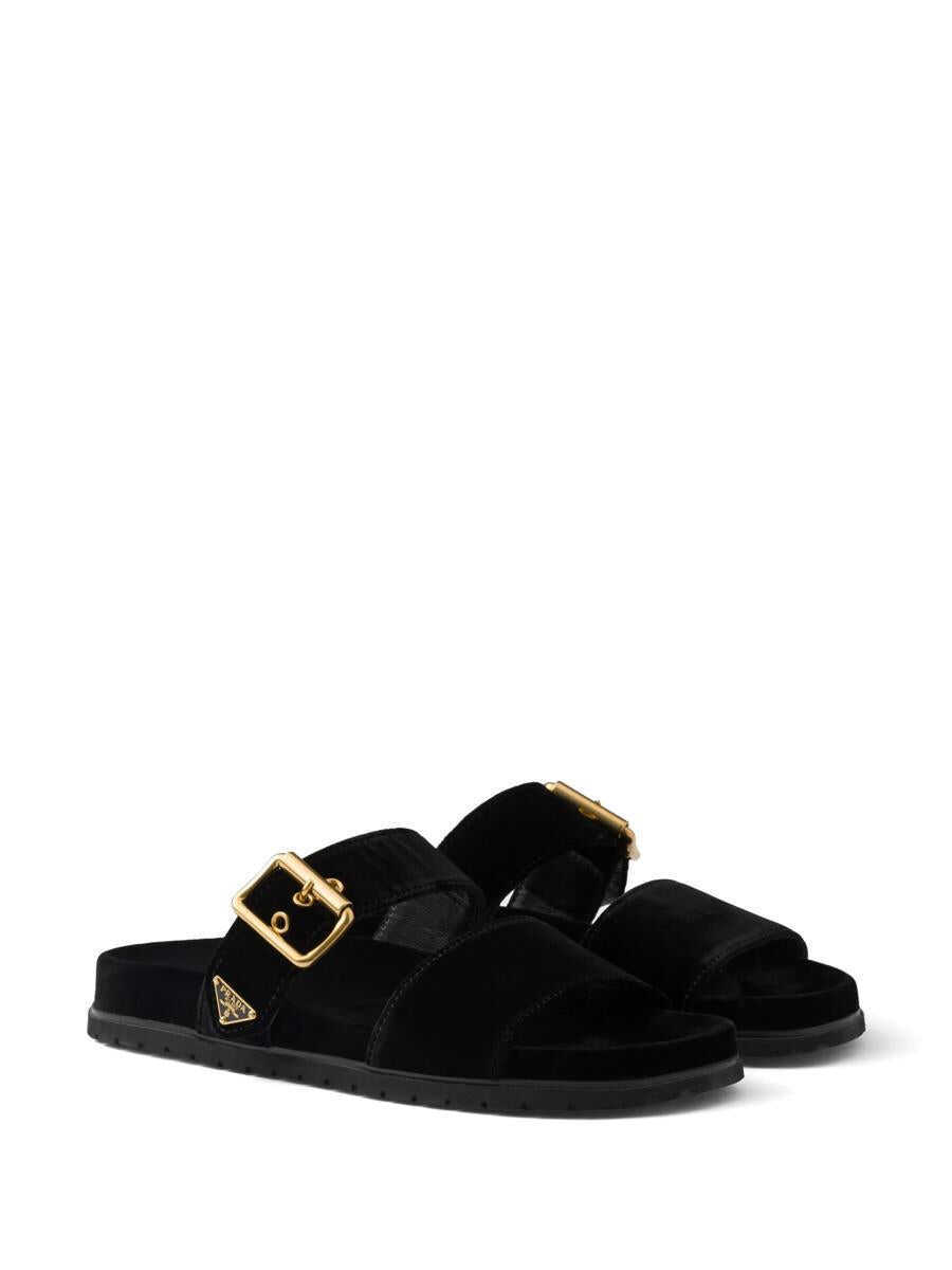 Sandale Prada Prada Triangle-Logo Velvet Slides Black Femei (BM 18435813) 2
