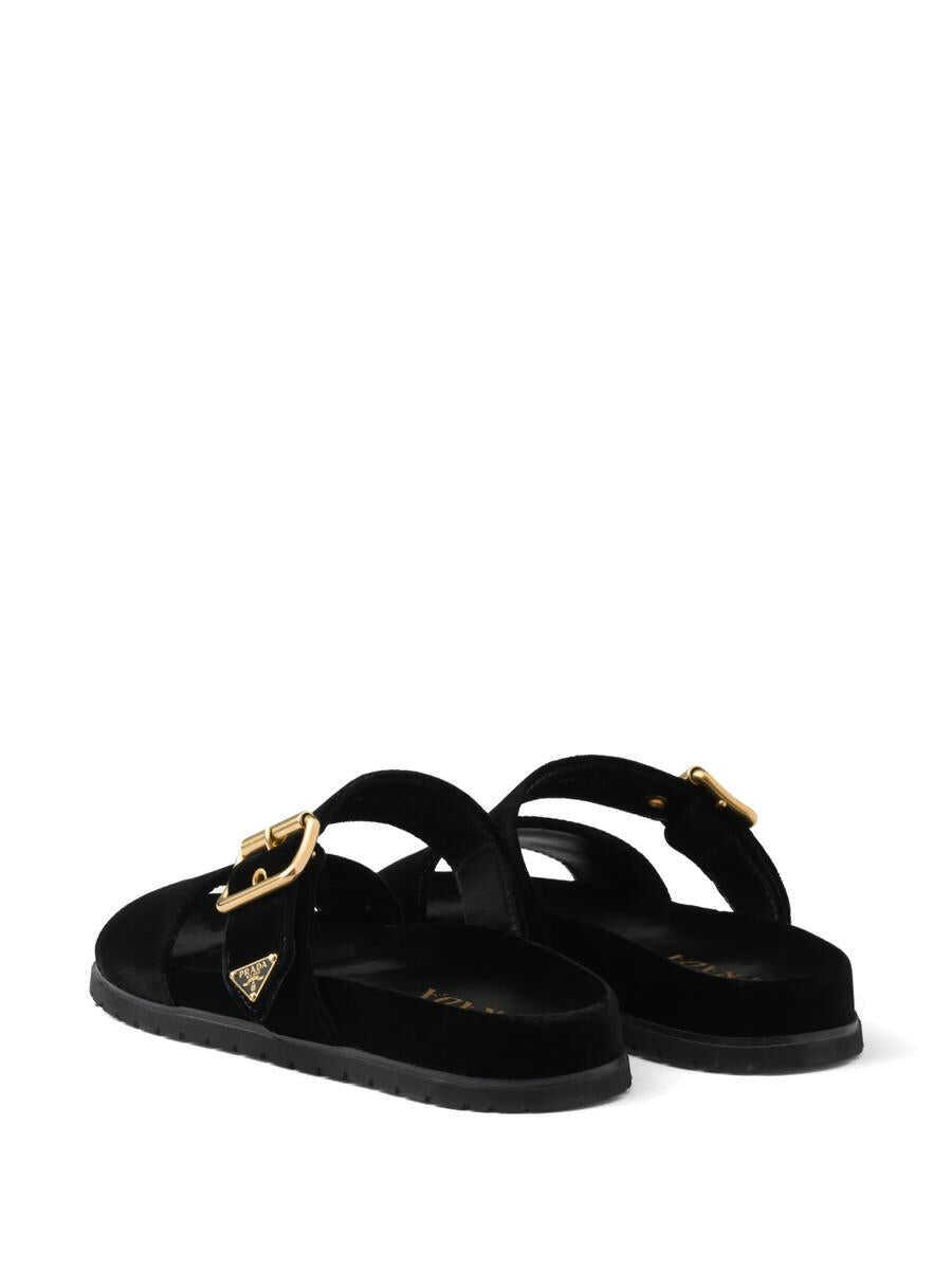 Sandale Prada Prada Triangle-Logo Velvet Slides Black Femei (BM 18435813) 3