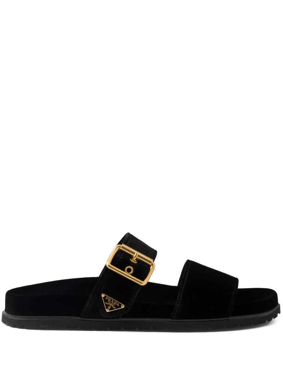 Sandale Prada Prada Triangle-Logo Velvet Slides Black Femei (BM 18435813) 1