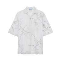 Camasi Prada Floral-Embroidered Short-Sleeved Sheer Shirt Femei