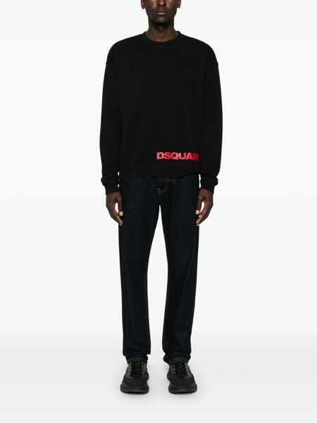 Pulovere DSQUARED2 DSQUARED2 Logo Detail Cotton Sweatshirt Black Barbati (BM 18451947) 2