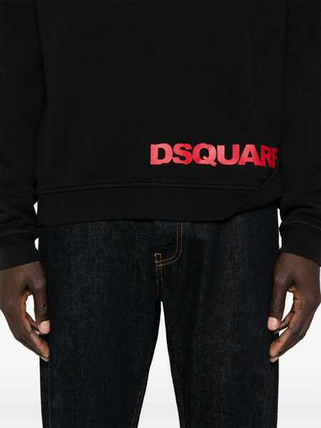 Pulovere DSQUARED2 DSQUARED2 Logo Detail Cotton Sweatshirt Black Barbati (BM 18451947) 5