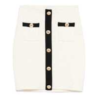 Fuste Self-Portrait 'Cream Sequin Knit Mini' Skirt Femei