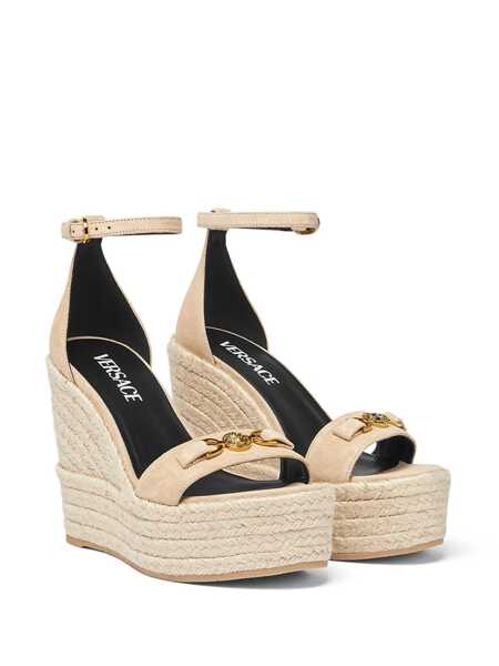 Pantofi cu toc Versace Beige Wedges With Adjustable Buckle Closure And Medusa Plaque On The Front In Leather Woman Beige Femei (BM 18454746) 2