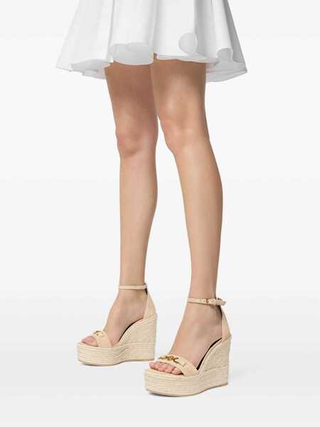 Pantofi cu toc Versace Beige Wedges With Adjustable Buckle Closure And Medusa Plaque On The Front In Leather Woman Beige Femei (BM 18454746) 5