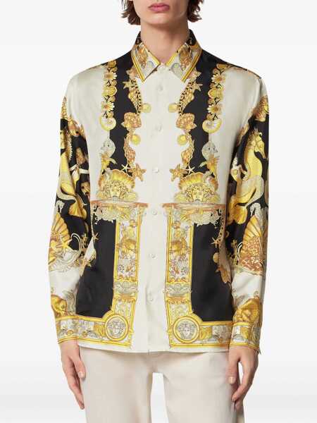 Camasi Versace Coral Teater White Shirt With Classic Collar And All-Over Print In Silk Man WHITE Barbati (BM 18455217) 3