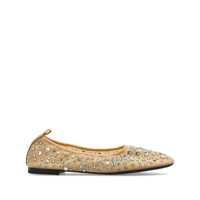 Balerini Beige Ballet Flats With All-Over Crystals Application In Tech Fabric Woman Femei