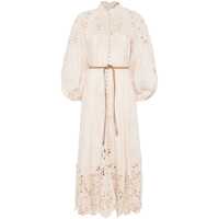 Rochii Beige Long Dress With High Neck And All-Over Embroidery In Linen Woman Femei
