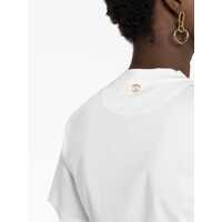 Topuri RABANNE Dama - Topuri RABANNE White Crewneck Top With Short Sleeves And Ruched Cut-Out On The Front In Cotton Woman WHITE Femei (BM 18456891) - B-mall.ro