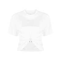 Topuri White Crewneck Top With Short Sleeves And Ruched Cut-Out On The Front In Cotton Woman Femei