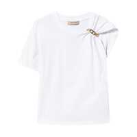 Tricouri White T-Shirt With Round Neck And Chain Detail On The Neckline In Cotton Woman Femei