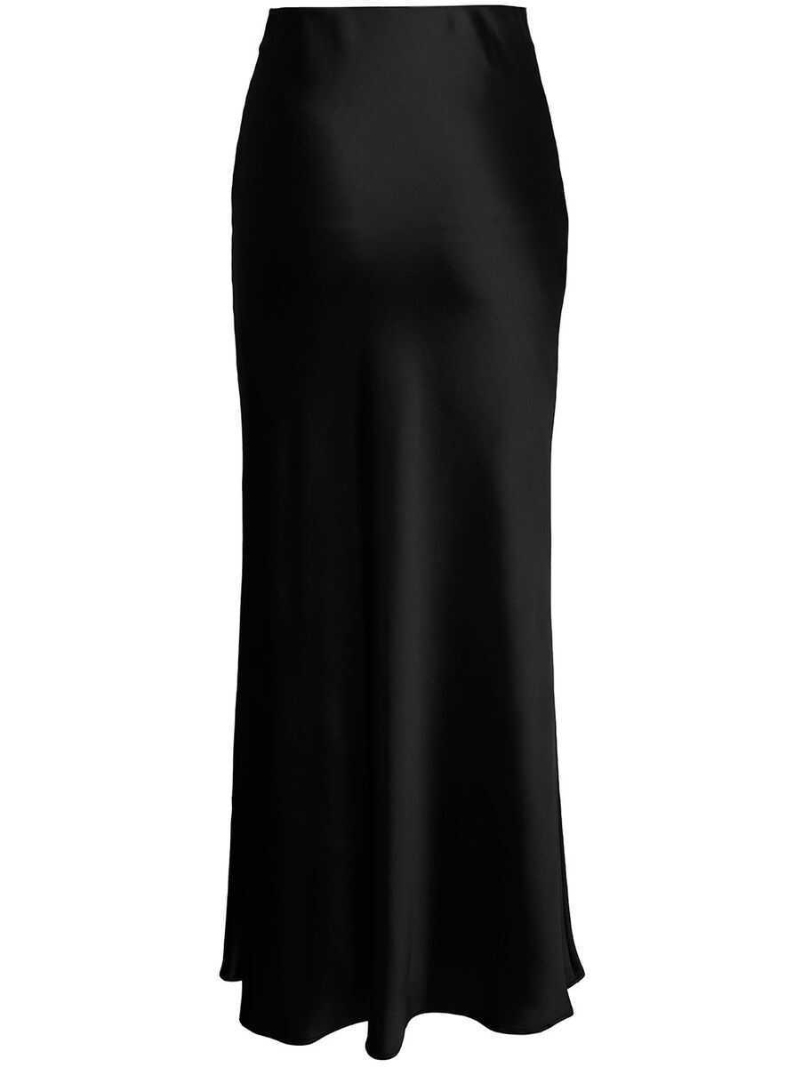 Fuste PLAIN Black Midi Skirt With Volant Detail At The End In Satin Woman Black Femei (BM 18458301) 2