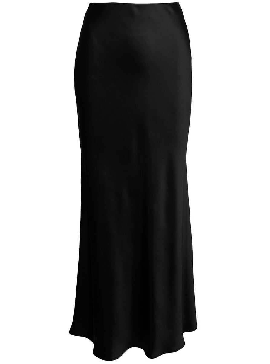Fuste PLAIN Black Midi Skirt With Volant Detail At The End In Satin Woman Black Femei (BM 18458301) 1