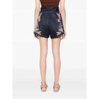 Pantaloni casual ZIMMERMANN Dama - Pantaloni casual ZIMMERMANN Rhiannon Blue Shorts With Removable Belt And Floral Embroidery On The Side In Linen Woman MULTICOLOR Femei (BM 18459240) - B-mall.ro