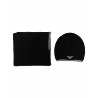 Caciuli Black Scarf And Beanie Set With Logo Embroidery In Wool Blend Man Barbati
