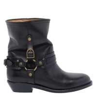 Bocanci 'Ildred' Black Ankle Boots With Medium Block Heel And Decorative Buckle In Leather Woman Femei