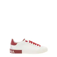 Sneakers 'Portofino' White And Red Low Top Sneakers With Logo Patch In Leather Man Barbati